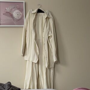 Cream Button-Up Shirt and Pants Set